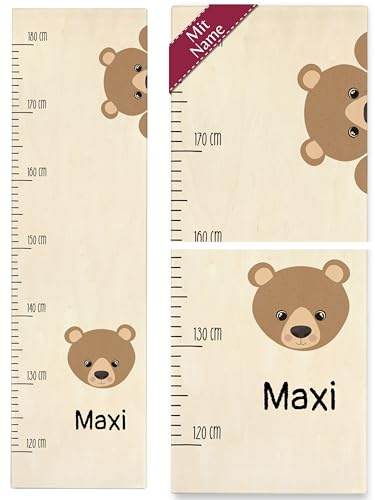 Messlatte Kind Holz - Kindermesslatte süßer Bär mit Name I - 120-180 cm - Holz - personalisierte kinder baby height measuring from 50cm bärenmotiv messlatte+für+kinder holz, bear bären