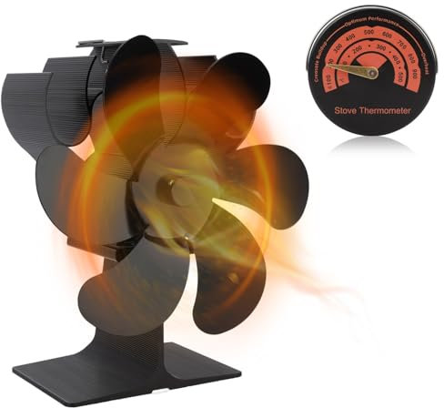 Ventilateur de poêle à bois à 6 lames alimenté par la chaleur avec thermomètre, fonctionnement silencieux, circulation écologique pour bois/poêle à bûches/cheminée, camping extérieur et intérieur
