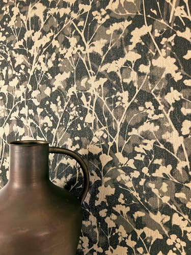 Newroom Tapete Schwarz Vliestapete Zweige - Mustertapete Modern Braun Gold Blüten Blätter Blumentapete Floral Blumenmuster Äste inkl. Tapezier-Ratgeber