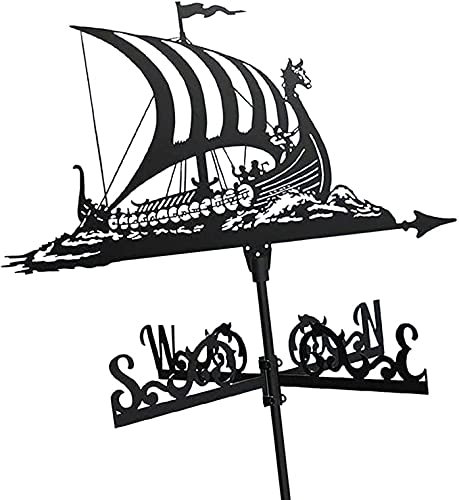 HPTHLY Wetterfahne für den Garten, Wetterfahne, Wetterfahne, Wikinger-Schlachtschiff, langlebiger Edelstahl, Sprühfarbe, Gartenarbeit, Piratenschiff, Windmesser, Bauernhof, Pavillon, Rasen, Stil 2