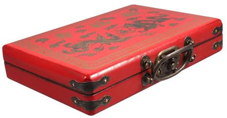 BCOATH Mahjong Kasten Aus Holz Mit Griff Für Mahjong Spielsteine Tragbare Aufbewahrungsbox Im Retro Design Für Reise Und Organizer