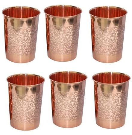 BRACOP® Kupferkaraffe Wasserbecher Kelchgläser Trinkgläser 6er-Set Krug aus reinem Kupfer Ayurveda-Moscow-Mule-Becher Cocktailbecher für Zuhause Büro Hotel Reisen