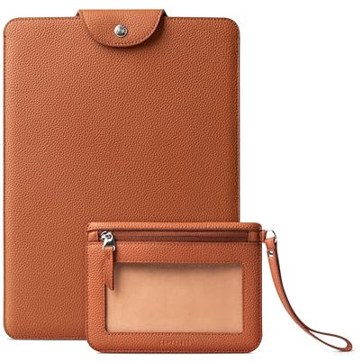 Comfyable Laptophülle aus echtem Leder 13 Zoll mit Zubehörtasche, präzise kompatibel mit MacBook Pro 13 Zoll M2 M1 & MacBook Air M4 2025 A3240 M3 M2 M1, Braun