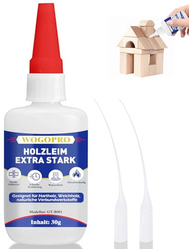 Holzleim Extra Stark, Holzkleber Wasserfest, Transparent und Schnell Trocknender Holzleim für Vielseitige Verleimungs- & Bastelarbeiten, 30g