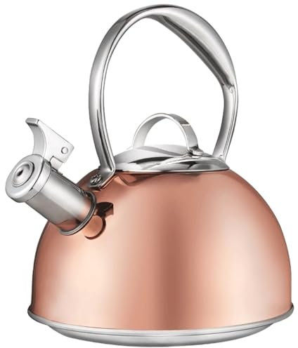 Bouilloire sifflante couleur cuivre 2,6 L, théière en acier inoxydable pour plaques de cuisson à gaz, à induction, cuisinière et plaques électriques