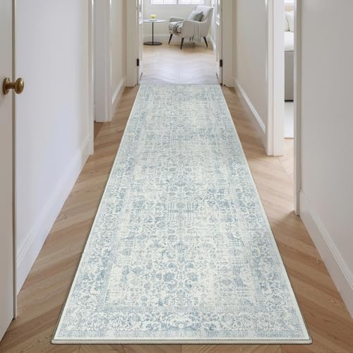 HUGEAR Blau Vintage Teppich Läufer Flur 60x240cm Waschbar