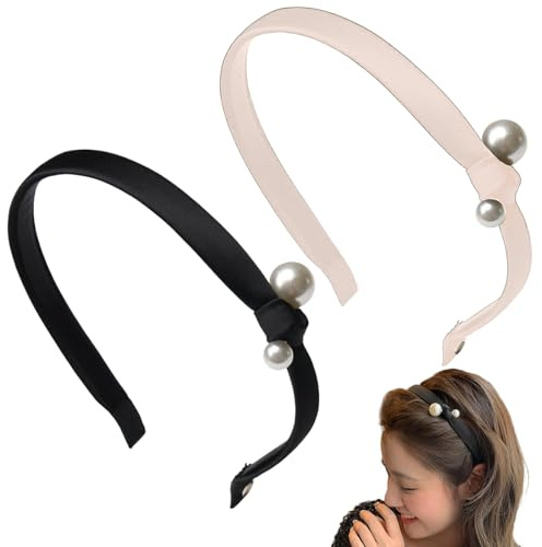 2 Piezas De Diadema Para El Cabello De Mujer, Diademas De Raso Con Perlas Para El Cabello, Estilo Retro, Vintage, Para Mujeres Y Niñas