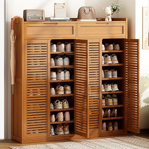 angroups Schuhregal aus Bambus,Schuhschrank Hoch, Schmal Schuhablage mit 8 Ebenen, für 55 Paar Schuhe, Schuh-Organizer für Eingangsbereich Flur Diele Wohnzimmer, 118x32x127cm (A, 118x32x127cm)