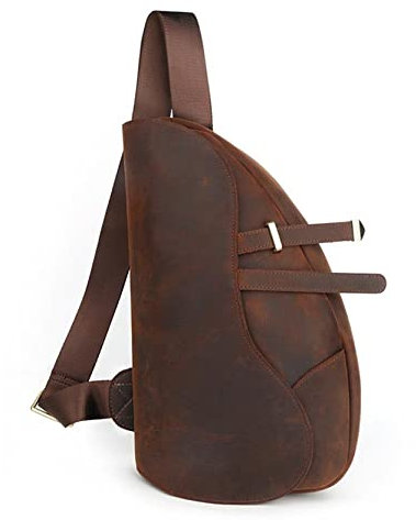 BHBYAFASH Crossbody Brusttasche, Herrenschlingbeutel Anti Diebstahl Brust Umhängetasche Vintage Echtes Leder Crossbody Rucksack Outdoor Laufen Wandern Travel Daypack