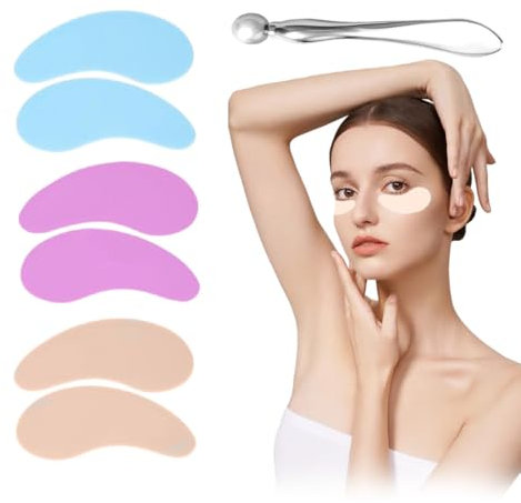 KQOZG Juego 3 Parches Ojos Reutilizables, Contorno Antiarrugas y Bolsas, 100% Silicona Grado Médico, Reducción Líneas Finas, Incluye Masajeador