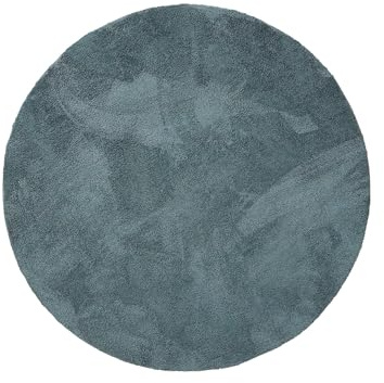 benuta Nest Hochflorteppich Soda Blau - Dunkelblau 160x160 cm Rund - Kunstfaser - Style: Uni, Hygge & Cozy, Minimalistisch - Pflegeleicht für Wohnzimmer Schlafzimmer