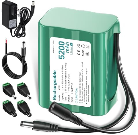 Mspalocell 12.6V Lithium Ionen Akku 5200mAh, Klein 12V Akku mit ladegerät & Steckeradapter & Verbindungslinie für Solar Panel, Soundboks, DAB Radio, Fahrrad Beleuchtung, Scheinwerfer Rücklicht, Sonar