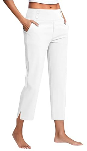 Generisch Pantalones chinos para mujer, pantalones capri, pantalones de yoga, pantalones 3/4, pantalones de trabajo, elásticos, de tela, pantalones de verano, ligeros, pantalones de jogging para mujer
