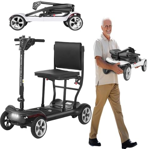 XSDAJSD Veicolo Elettrico Pieghevole a Quattro Ruote Ultraleggero da 15,8 kg per Anziani, Doppia Batteria, Design Comodo e Pieghevole, per Anziani e disabili