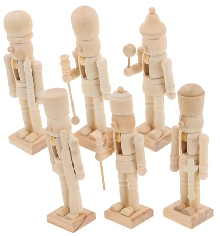 Gogogmee 6 Piezas Muñecos Cascanueces Madera sin Pintar DIY Decoración Artesanal Navideña para Pintar y Personalizar