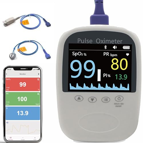 Pepultech Handheld Fingertip Pulse Oximeter,Bluetooth Fingertip Oxygen Tracker with Free APP, SPO2 & Pulse Rate Monitor for Adults - Fast & Accurate Results,3 Probe Sensor & Battery Included