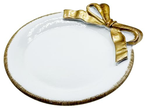 Cayway Plateau décoratif vintage en résine, plateau vintage en résine, motif nœud papillon, assiette pour fruits, bagues, bracelets, boucles d'oreilles, cercle et blanc