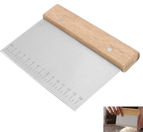 Dough Scraper, Dough Cutter 15CM with Wooden Handle, Stainless Steel Pastry Bench Scraper, Food Grade for Cutting, Chopping, Scraping Dough, Pizza, Cake, Bread, and Pastry, Dishwasher Safe