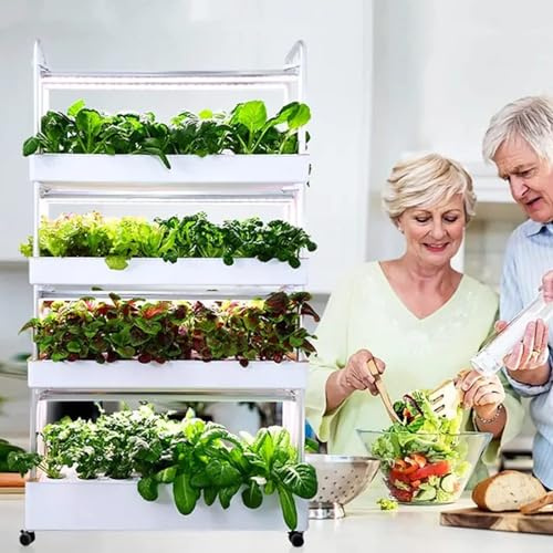 Sistema de cultivo hidropónico, kit de jardín de hierbas de torre vertical con jardín inteligente automatizado para interiores, 64 cápsulas, luz de crecimiento LED, ciclo de agua de 360 grados