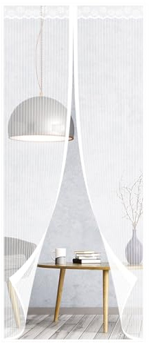 Magnetic Fly Screens for Doors, Heavy Duty Bugs Door Screen, Anti Mosquito Mesh Fly Curtain with Powerful Magnets & Full Frame Magic Tape, Keep Bugs Out & Lets Fresh Air in (with Lace,70x200CM)