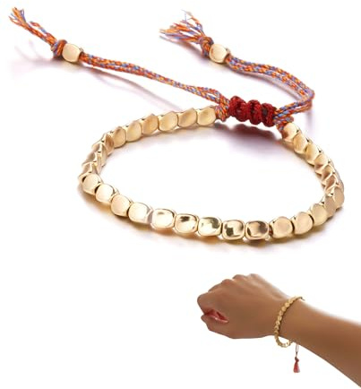 ZAMXHUG 1 pieza Pulsera de Cobre Puro Mujer, Pulsera de Cobre Puro Hombre, tibetano hecha a mano, trenzada ajustable hilo colorido (estilo cuentas trilaterales)