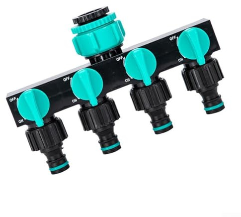 KHIronHive Divisor de manguera de jardín de cuatro vías con control de flujo individual, distribuidor de agua ABS para grifo exterior de 1, 2, 3, 4, 1 pulgada, adaptador de conexión rápida, grifos
