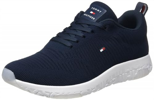 Tommy Hilfiger Herren Runner Sneaker Corporate Knit Rib Runner Sportschuhe, Blau (Desert Sky), 42