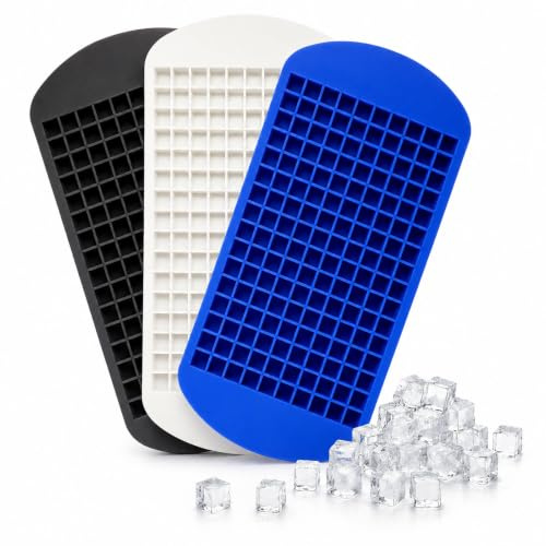 Aufell 3 Stück Mini Eiswürfel, Eiswürfelform aus Silikon für 160 Eiswürfel für Küche, Bars, Whisky, Cocktails und Getränke Weiß/Blau/Schwarz