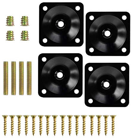 Btowin 4Pcs Black Furniture Leg Mounting Plates Kit, M8 Bolts & Adapters | Convert to US Standard Legs, Heavy duty Carbon Steel, Hardware incl. Easy to Reinforce Wobbly Legs: Sofa Couch Chair Table