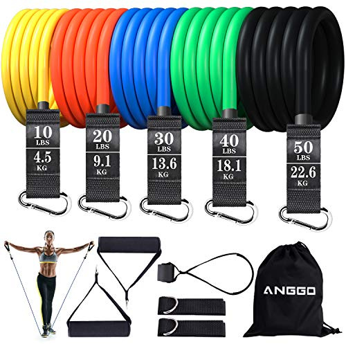 ANGGO Resistance Bands Set, Fitnessbänder Widerstandsbänder 150lbs 11er Pack Expander Set mit Griffen, Türanker & Fußschlaufen für Fitness, Kraft, Schlank, Yoga, Heim Fitnessgeräte für Männer/Frauen