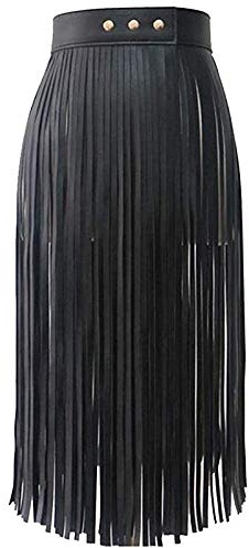 Robe longue à franges en cuir synthétique pour femme Noir