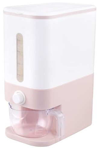 Rubtlamp 22.5-25 Lbs Pink Rice Dispenser, Rice Storage Container, Pink Rice Storage Container with Measuring Cup, Rice Holder Bucket for Household Kitchen Rice Soybean Corn