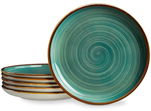 ONEMORE Ceramic Dinner Plates Set of 6, 10.5 Inch Porcelain Salad Dessert Round Plates, Microwave, Oven and Dishwasher Safe, Kitchen Plates, Serving Dishes plates for daily, Party, Restaurant. Teal