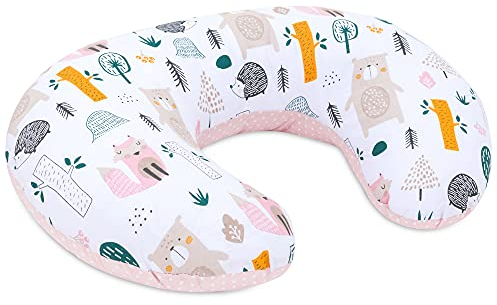 Bellochi Stillkissen, Stillkissen klein - Stillhörnchen, Stillkissen mond, Nursing Pillow, Baby Pillow, Breastfeeding Pillow, Stillmond für unterwegs - 100% Baumwolle Wald