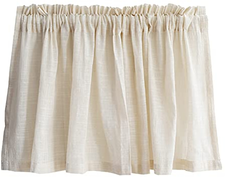 ACMHNC Scheibengardine Landhausstil Vintage Bistrogardine Baumwolle Leinen Retro Küchenvorhang Cafe Fensterdekoration Kurzgardine 1er Pack,Beige,W x H 145 x 60 cm