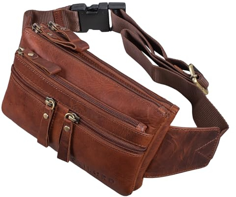 STILORD Damian Große Bauchtasche Leder Vintage Gürteltasche für Herren Damen Crossbody Hip Bag Moderne Hüfttasche für Reisen Jogging Festival aus Echtem Leder Farbe:vinto - braun