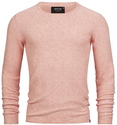 Indicode Hombres Loakim Jersey clásico de Punto Jaspeado con Cuello Redondo Coral Cloud S