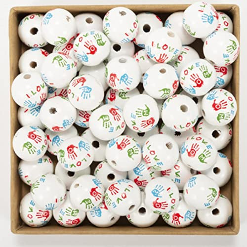 GXTBPCR 20 Unids 20mm Día de la Madre Nuevas Flores Estampado de Girasol Cuentas de Madera Cuerda de cáñamo Borla Cadena Moda Artesanía Personalizada Accesorios de Bricolaje-Palma,20mm