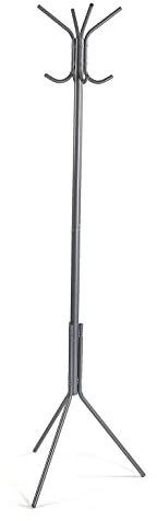 Versa Kala Minimalistischer Garderobenständer für den Eingangsbereich, mit 8 Haken oder Kleiderbügeln für Kleidung oder Taschen, Maßnahmen (H x L x B) 174 x 42 x 48 cm, Metall, Farbe: Grau