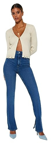 Trendyol Jeans Svasati da Donna a Vita Alta con Gamba Dritta, Blu Scuro, 72