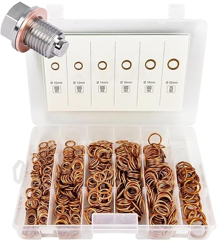 525 PIEZAS ARANDELA DE COBRE Plana Arandela de Cobre Kit Anillo Plano para Tapones de CARTER COCHE Combustible 6 Tamaños de Arandelas de CARTER (M10 M12 M14 M16 M18 M20)