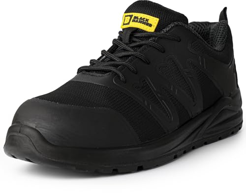 Black Hammer Mens Safety Trainers Lightweight Steel Toe Cap with Midsole Protection Work Shoes S1P SRC Norman (9 UK) Black