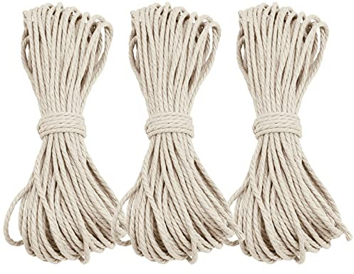 Uiopa 2mm Gewachste Baumwollschnur, 3 Stück Gewachster Schnur für Armbänder Halskette, Natürlich Makramee Garn Baumwollkordel Schmuckband für Schmuckherstellung und DIY-Projekte