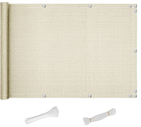 QINGLV Sichtschutz Balkon Sichtschutz 70x600cm Balkonverkleidung Wind- und UV-Schutz Ohne Bohren Balkonbespannung Sichtschutz Garten FüR BalkongeläNder Terrasse Garten -Beige
