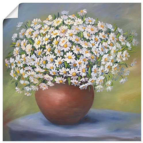 ARTLAND Wanddeko Poster & Kunstdrucke Wandposter 100x100 cm Quadratisch Stillleben Vase Keramik Pflanzen Blumen Blüten Margeriten Kamille Gänseblümchen U4PX