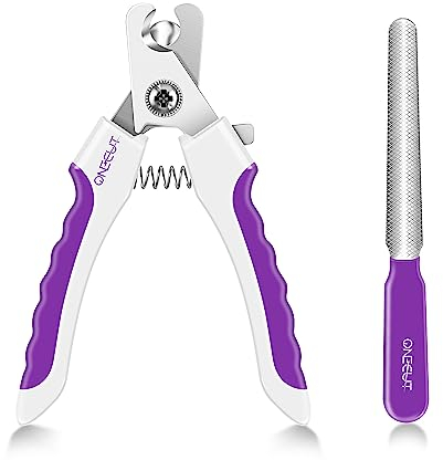 OneCut Krallenschere für Hunde und Katzen mit Nagelfeile und Sicherheitsmechanismus, Edelstahl Krallenzange Hohe Qualität Krallenpflege Schneider für Haustiere, Krallenpflege für Kleintiere (6 Zoll)