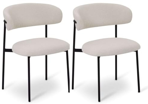 Furnhouse Diana Esszimmerstühle 2er Set | Bouclé Stoff Weiß Oeko-TEX® | Gepolsterter Küchenstuhl Skandinavisches Design Modern