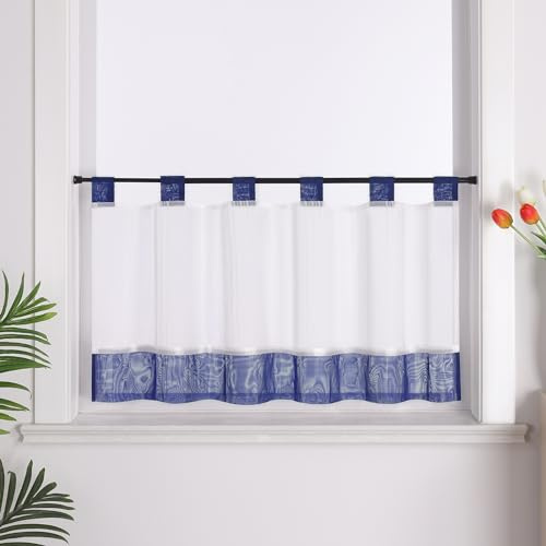 Joyswahl Leinenoptik Scheibengardinen Modern »Viola« transparente Bistrogardine mit Schlaufen Gardinen Küche mit Satinband Kurzstores Dunkelblau HxB 60x120cm 1er Pack