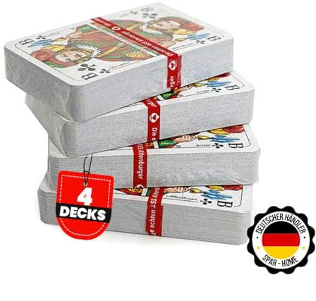 spar-home® Kartenspiel für Erwachsene Spielkarten Romme Profiqualität für Bridge Canasta Poker Skat Kartendeck 55 Blatt BLAU und ROT (4-Deck)
