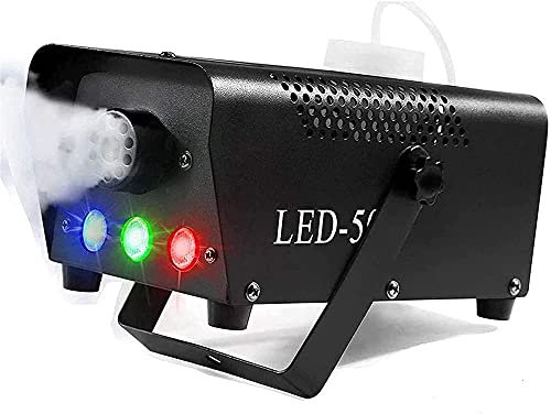 LANAZU Pequeña máquina de Humo, máquina de Humo de Escenario portátil de 500 W con luz LED/Control Remoto inalámbrico, Adecuada para Bodas, escenarios